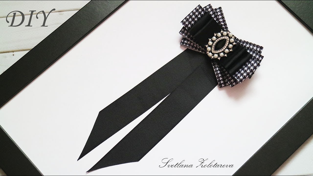Женский галстук брошь из лент DIY Women tie brooch