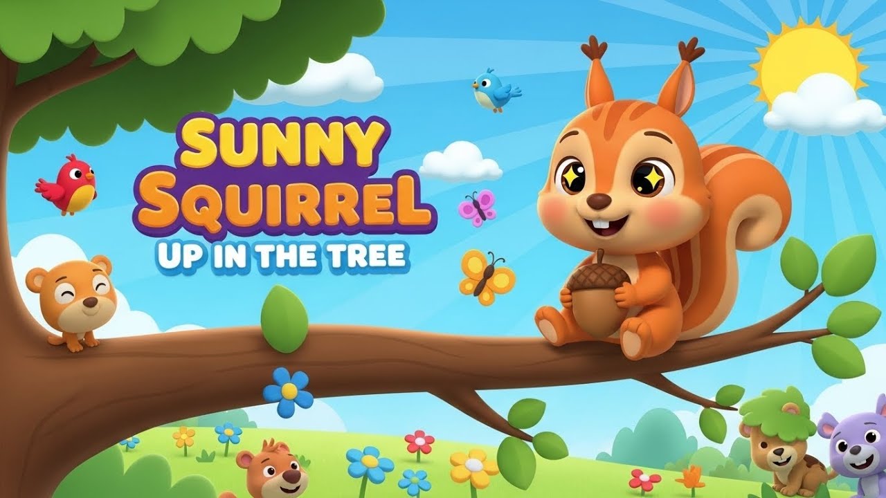 Sunny Squirrel 🐿️ Up in the Tree | Fun Nursery Rhyme for Kids | Learn & Sing with Rainbow 🎵