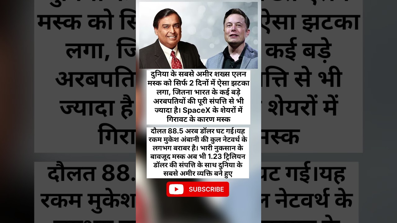 Elon Musk ने 2 दिन में गंवाई अंबानी जितनी संपत्ति! फिर भी  दुनिया के सबसे अमीर, जानिए कैसे? #shorts