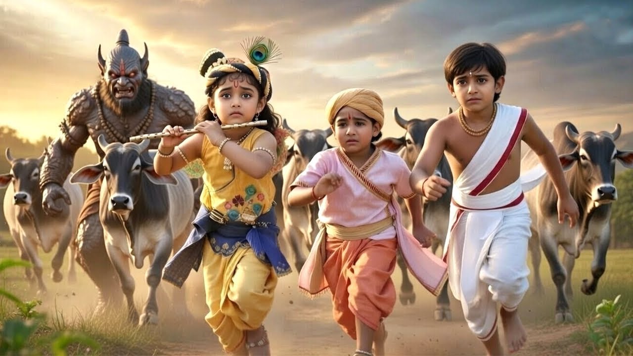 बाल कान्हा और उनके दोस्तों पर पीछे से एक खुखार राक्षश ने हमला कर दिया | #Shri Krishna Leela