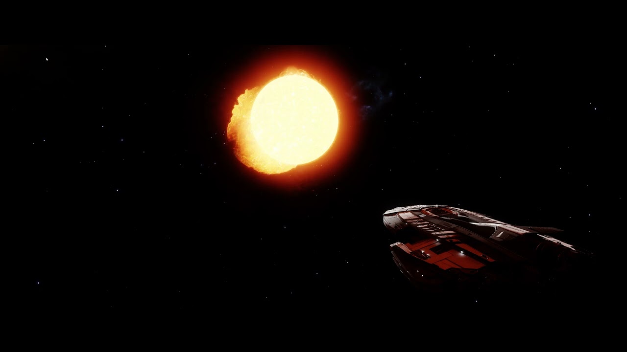 Elite Dangerous Fleet Carrier Arrival at Sunrise
