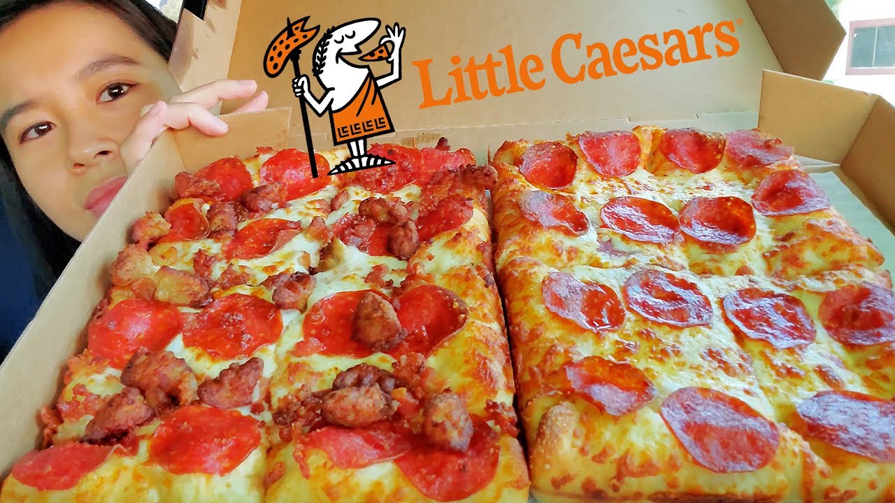 ASMR LITTLE CAESARS STUFFED CRUST PEPPERONI, 3 MEAT TREAT PIZZA CAR MUKBANG