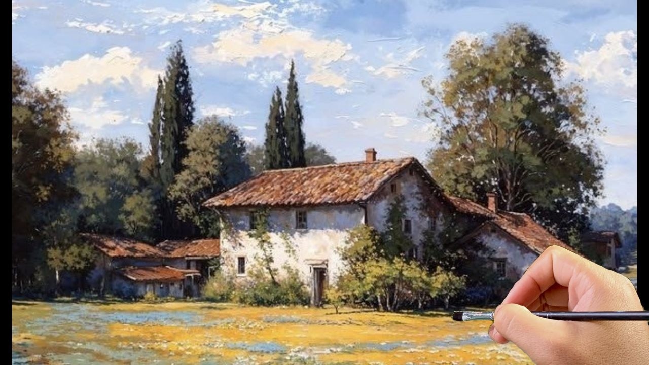 🎨 Painting a Peaceful Countryside House | Relaxing Acrylic Landscape for Beginners | #040