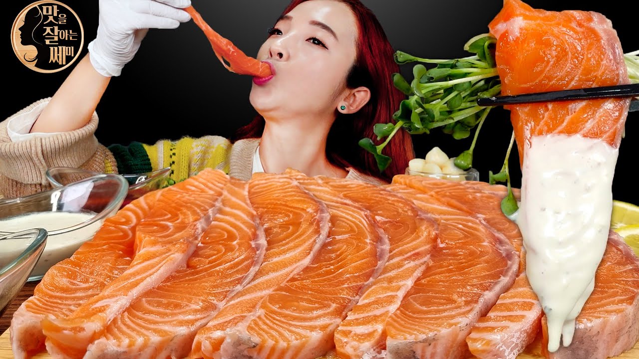 [Mukbang]🐟싱싱한맛 그대로 생연어 먹방!😋Raw Salmon & Whole salmon sashimi 三文鱼 cá hồi ปลาแซลมอน サーモン ASMR | 쎄미