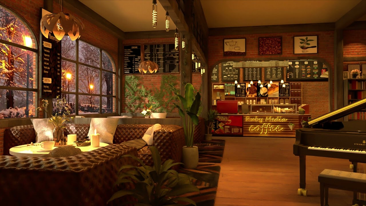 January Winter Jazz | Coffee Shop Ambience with Relaxing Smooth Jazz Music and Snow Falling