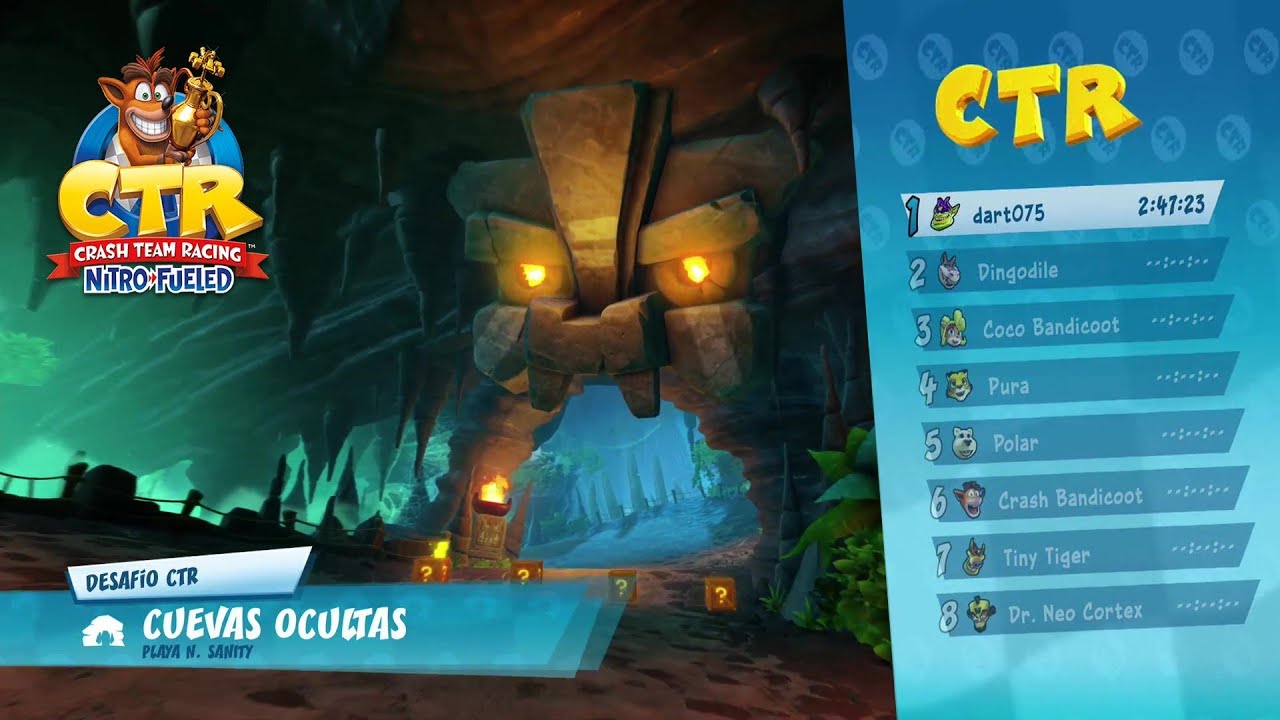 Desafio CTR letras Cuevas ocultas Playa N.Sanity CRASH TEAM RACING NITRO FUELED