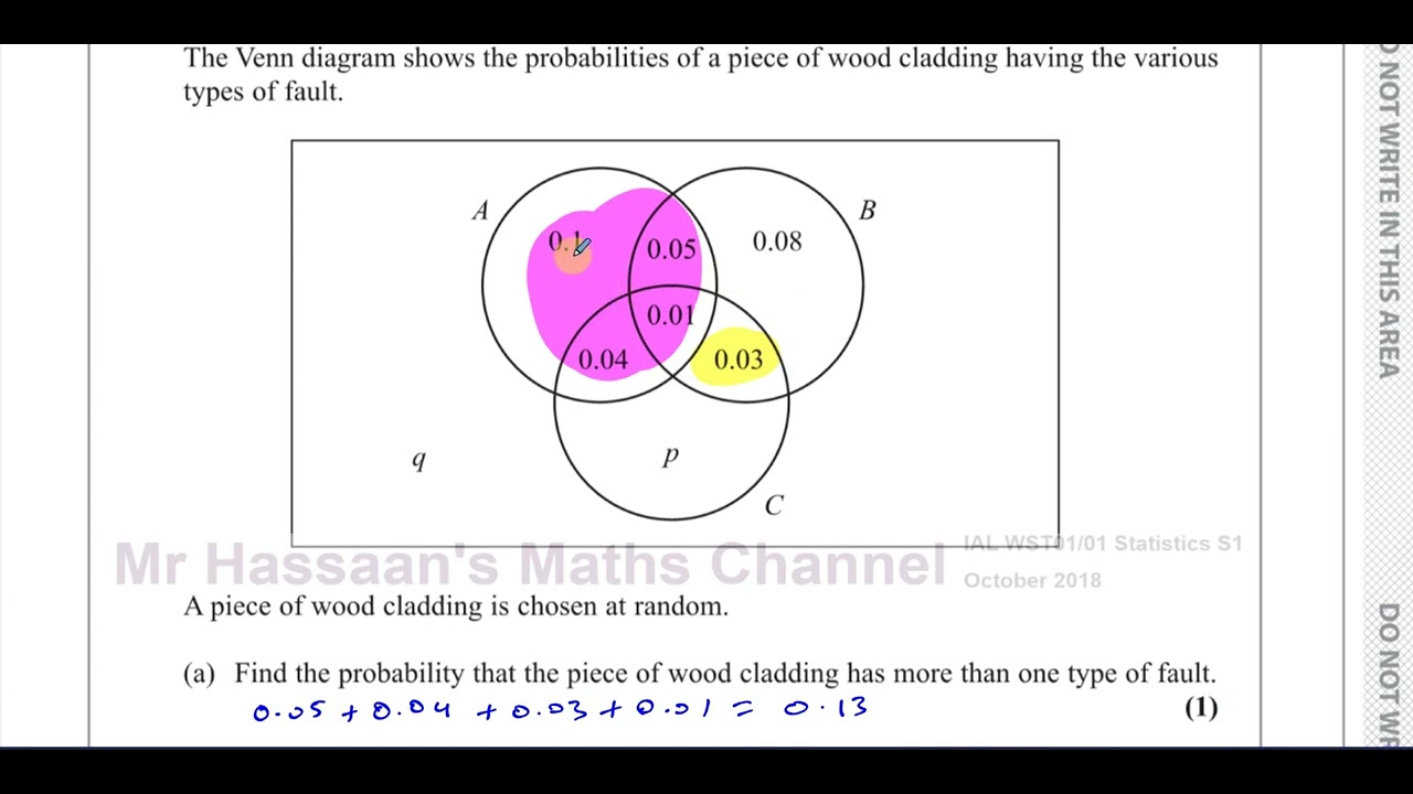 WST01/01, (Edexcel) IAL S1 October 2018, Q4, Probability, Venn Diagrams, Conditional