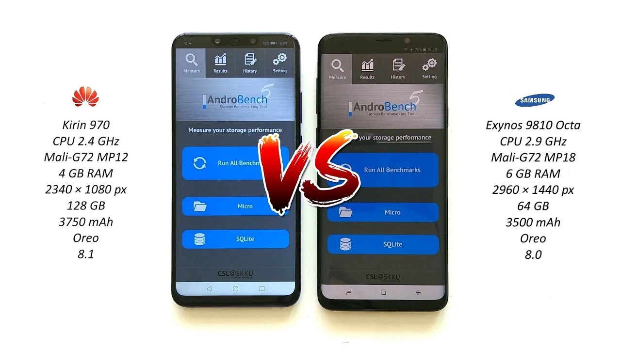 Huawei Nova 3 vs Samsung Galaxy S9 Plus - Androbench (storage benchmark)