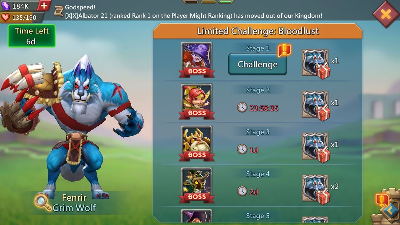 Lords mobile Bloodlust limited Challenge stage 1 | GrimWolf stage 1 | Fenrir stage 1