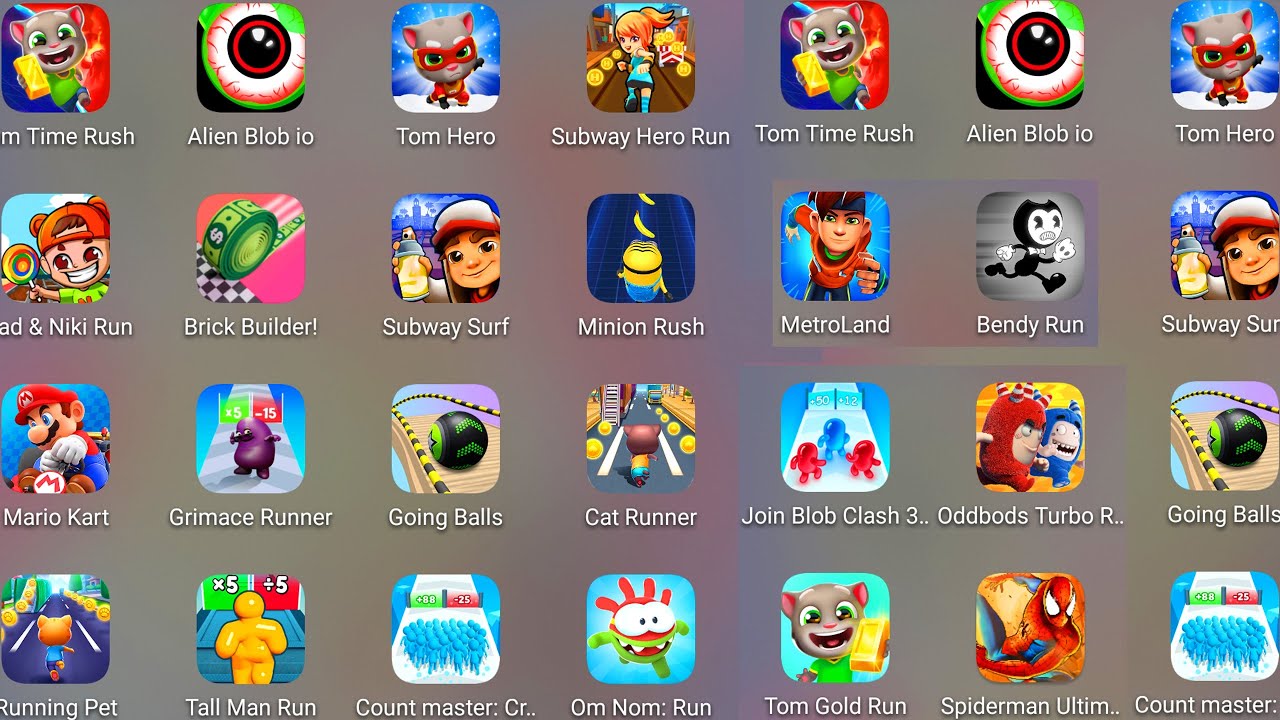 Count Master 3D,Vlad & Niki Run,Subway Craft,Subway Suft,Cat Runner,Tom Hero,Mario Kart,Minion Rush
