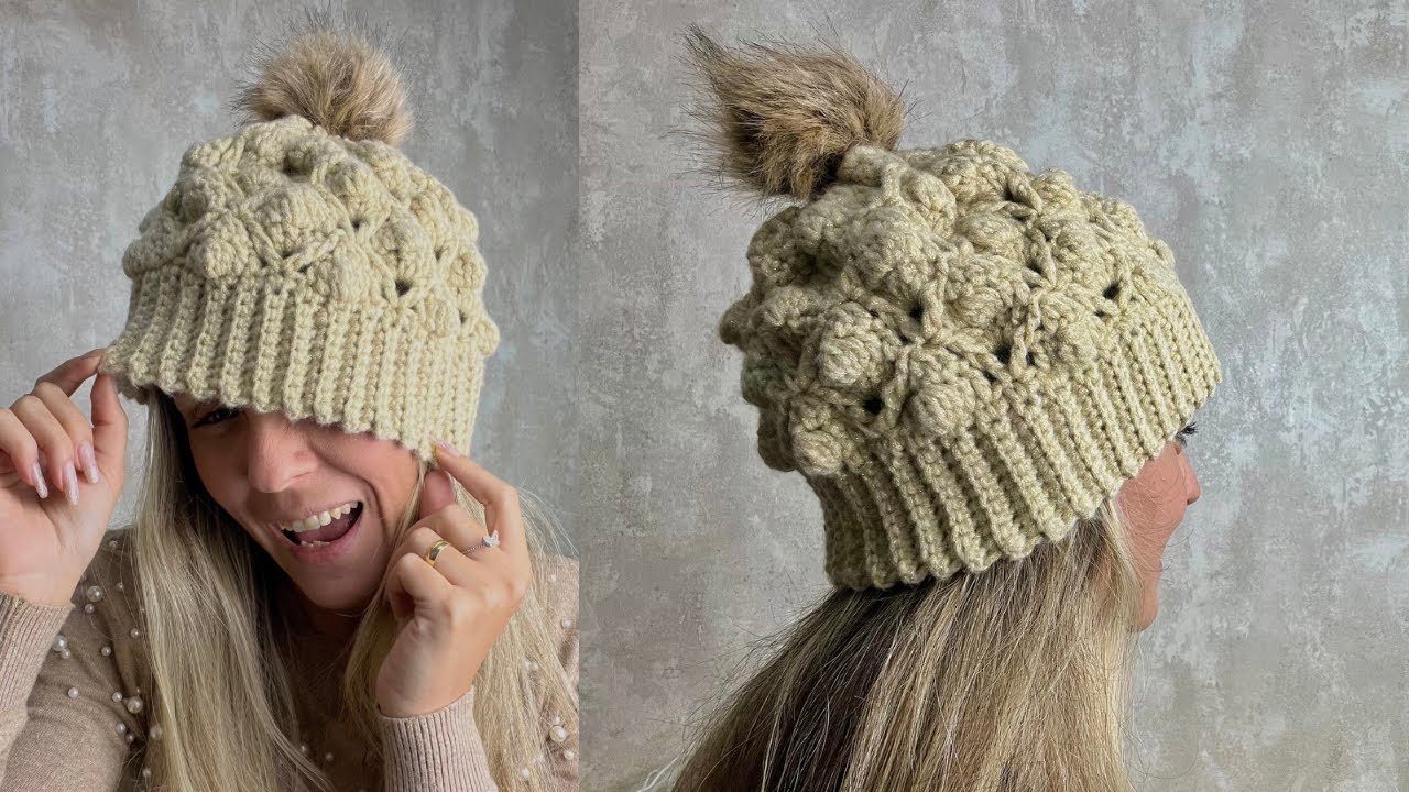 Touca de croche linda e facil em ponto fantasia/ Gorro de crochê/ Crochet beanie tutorial