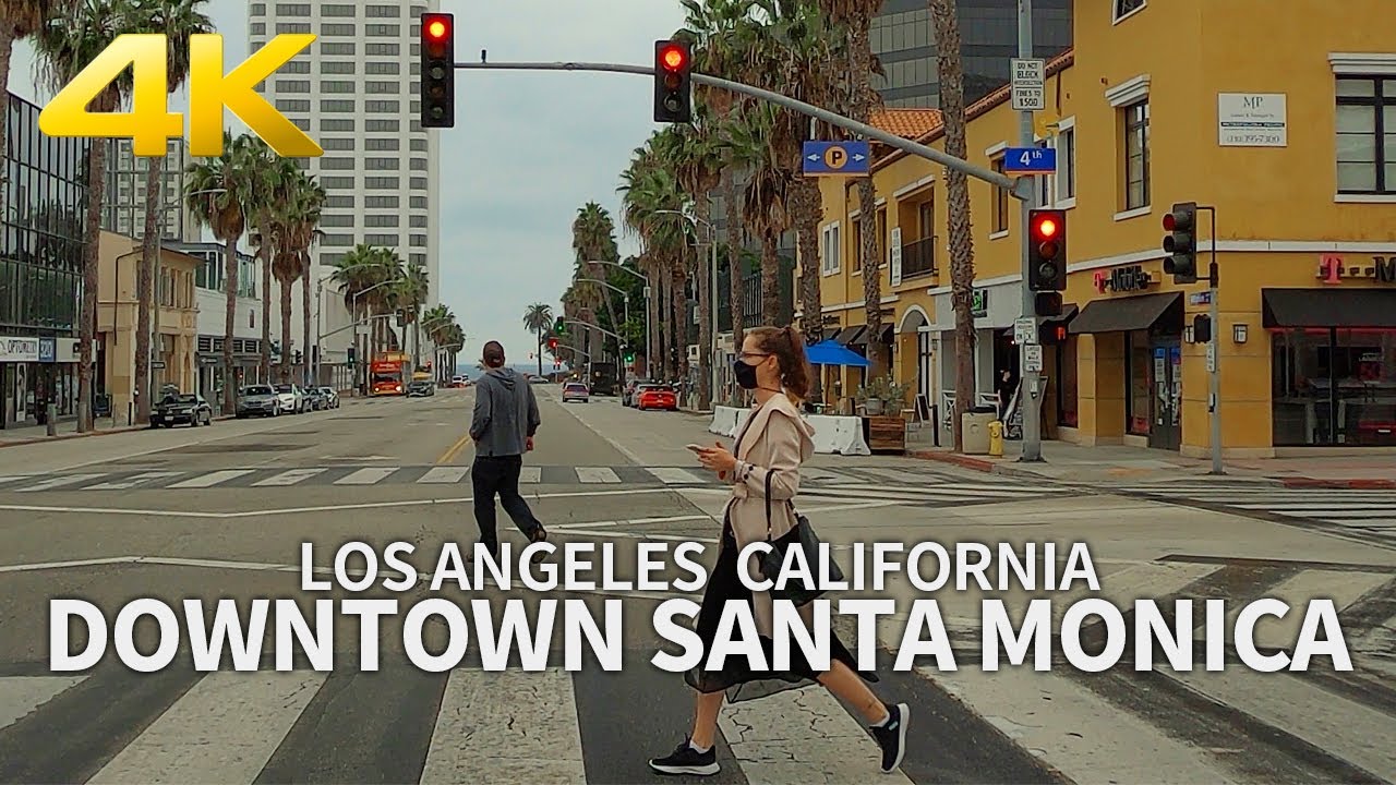Driving Downtown Santa Monica and Ocean Park, Los Angeles, California, USA, Travel, 4K UHD