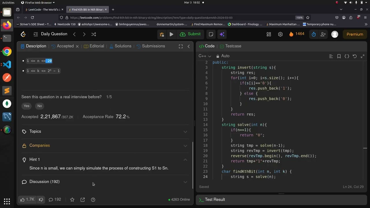 Leetcode 1545 | Find Kth Bit in Nth Binary String
