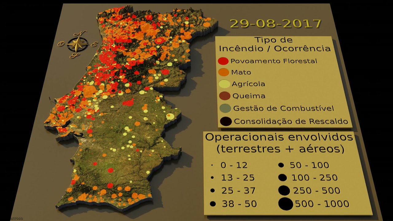 Rural fires 2017 in Portugal - Civil Protection Occurrences (accumulated by month).