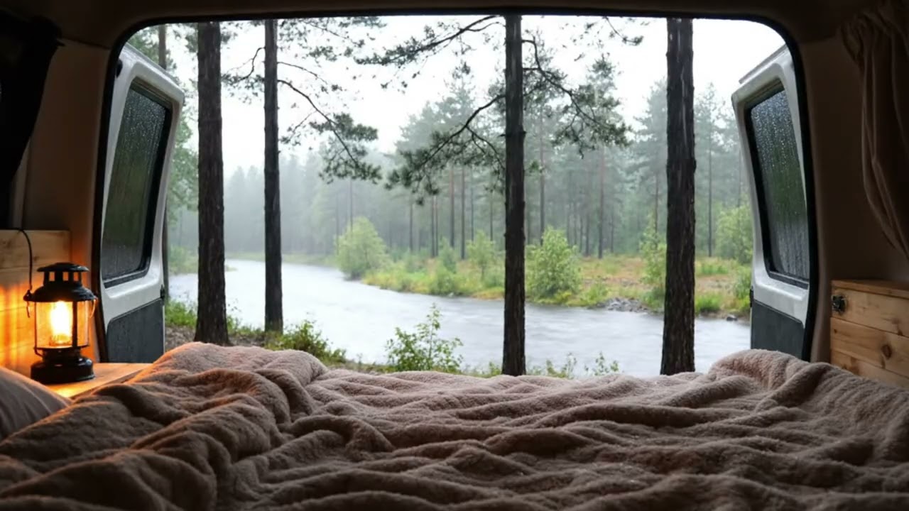 Cozy Van Life in the Rain 🌧️ Forest River Rain Sounds for Deep Sleep, Relaxing & Study (10 Hours)