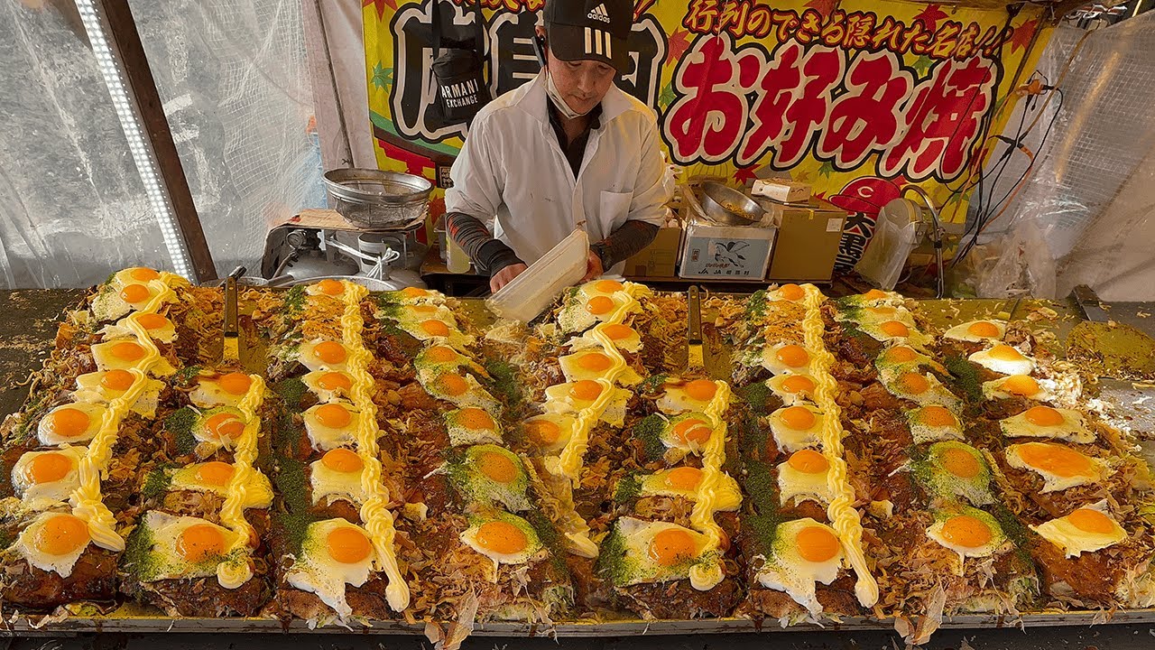 2,000 Okonomiyaku a day in Osaka, Japan | Japanese Street Food
