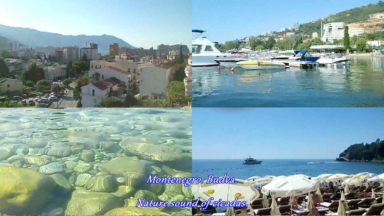 Будва Черногория. Budva Montenegro. Sounds of cicadas. Relax on the beach.