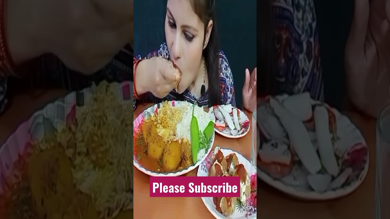 Eating Dum Aloo, Sabudana Tikki, Green chilli, Salad | Asmr | @Atrangi Foodie