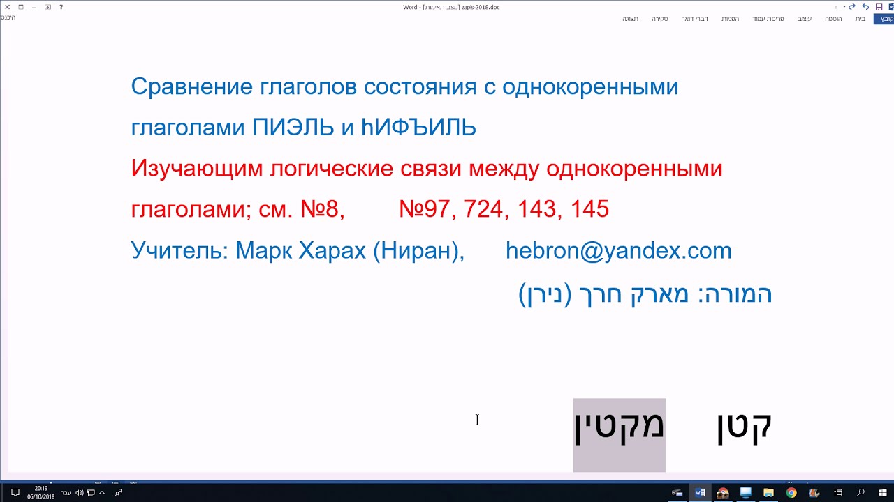 735. Сравнение глаголов состояния с однокоренными глаголами ПИЭЛЬ и hИФЪИЛЬ. Изучаем иврит