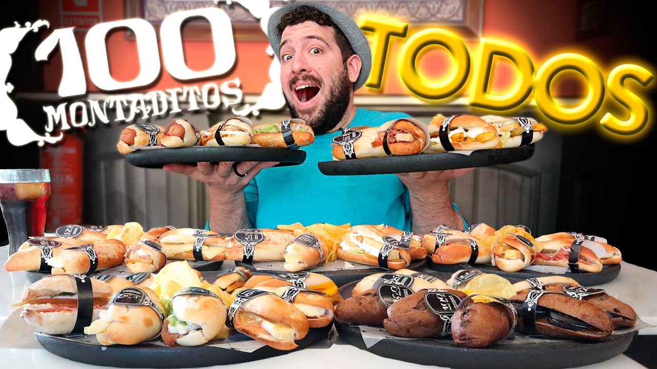 &iexcl;COMIENDO LOS 100 MONTADITOS! Pidiendo y probando TODA LA CARTA de bocadillos en 100M (del 1 al 100)