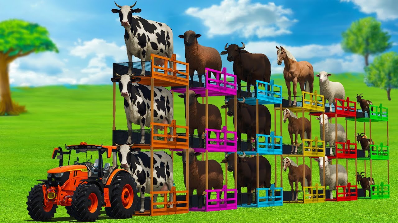MASSIVE CONVOY TRANSPORT WITH HORSES, SHEEPS, COWS, BUFFALO, GOATS WITH TRACTORS - FS25