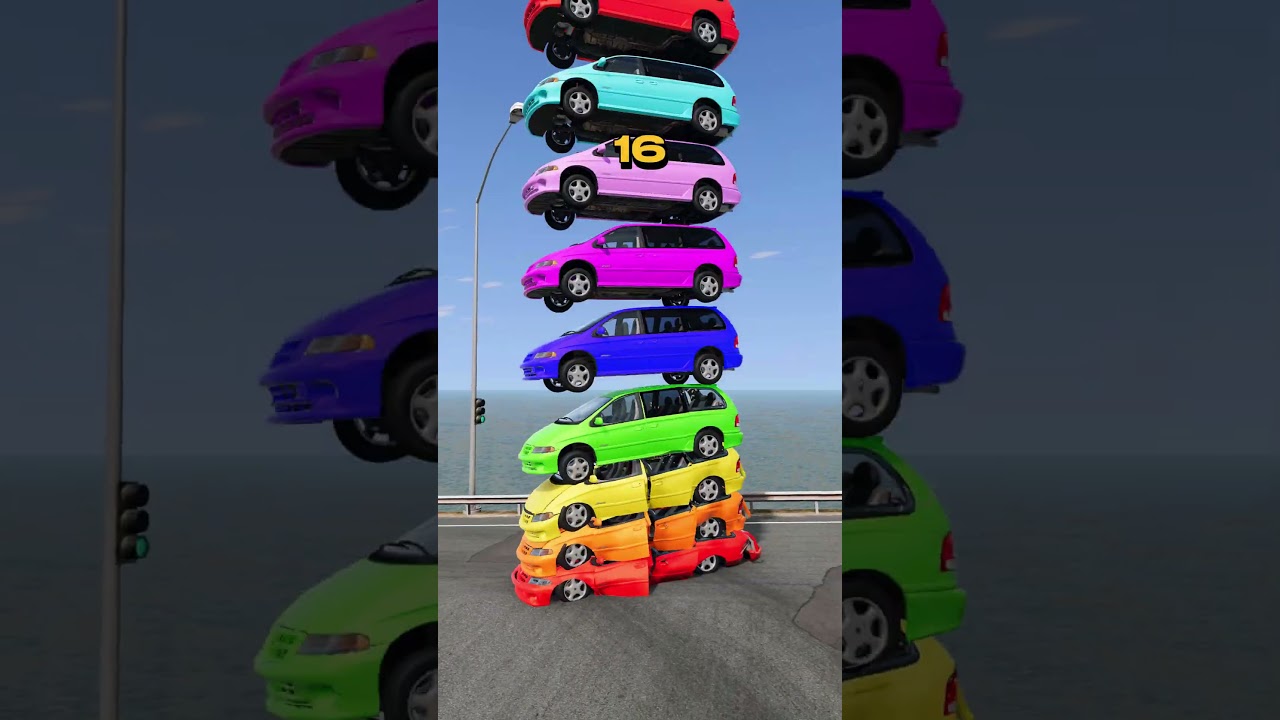 Автобусы разных цветов падают, разбиваются и взрываются &mdash; BeamNG.drive #youtubeshorts #carcrash
