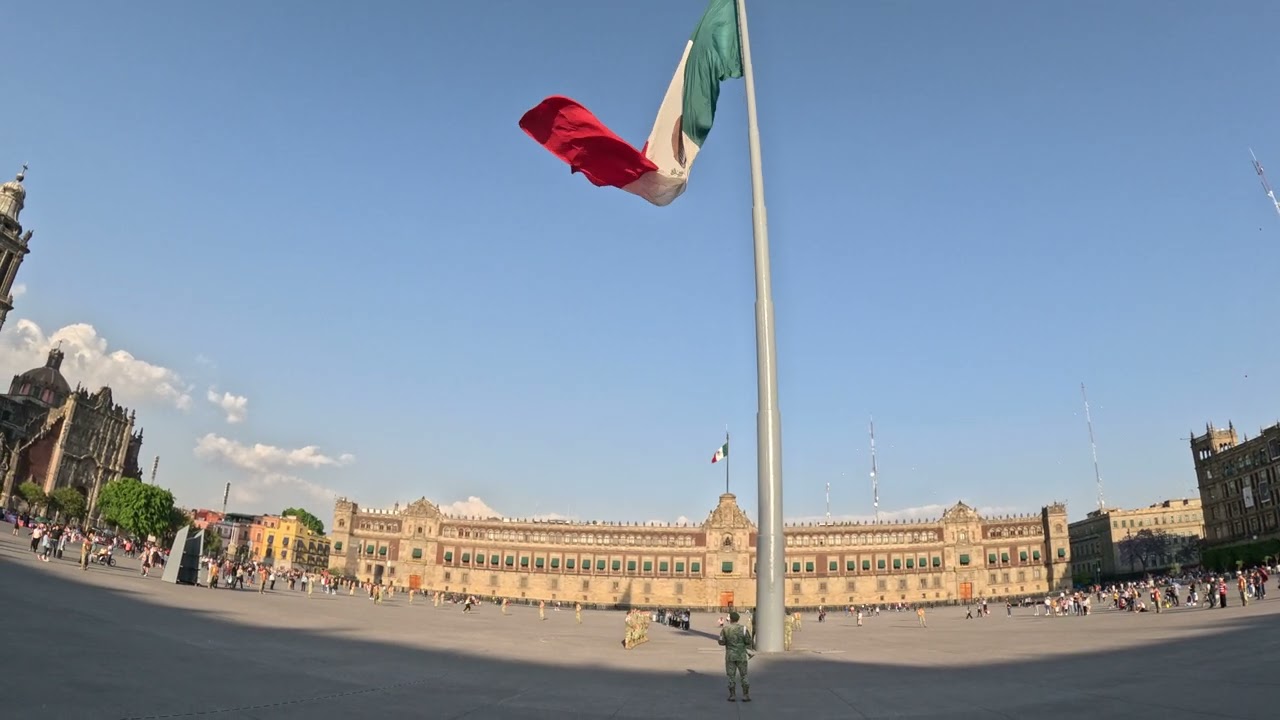 Mexico City  - Lowering of the giant flag ceremony at Mexico City's Zocalo square