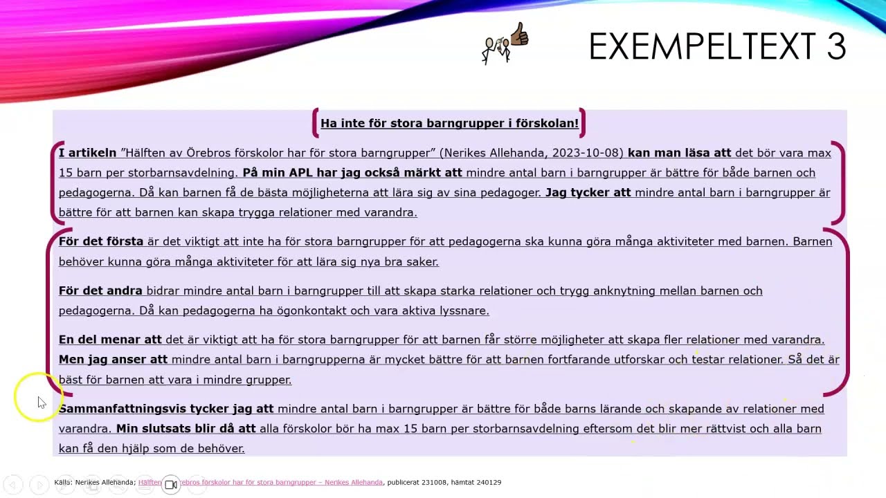 ARGUMENTERANDE TEXT   exempeltext 3 av 3, SVA barnskötare
