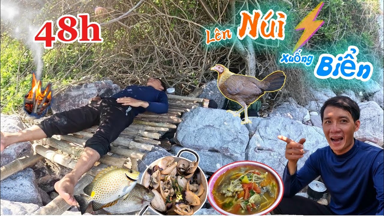 Thử sống một mình trên đảo hoang 48h bẫy bắt tìm thức ăn sinh tồn | 48 Hour Survival Camping