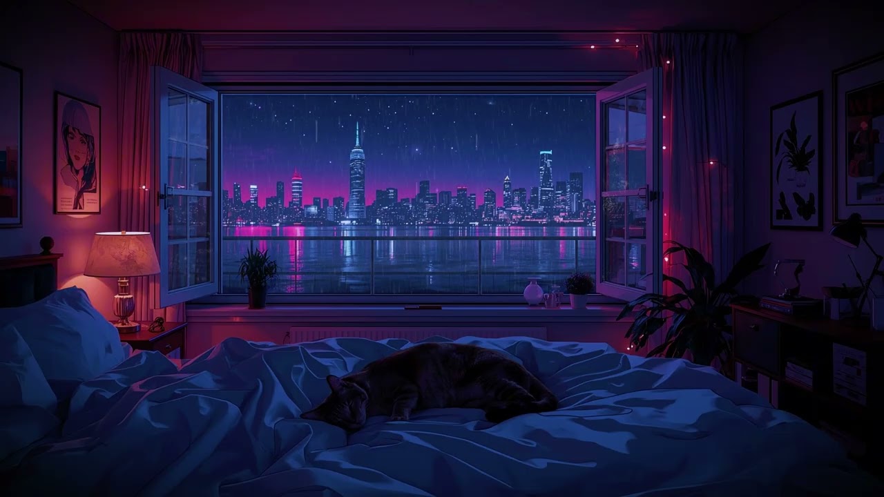 Anti Anxiety Neon Rain 🌙 Calm Your Mind & Relax (4K Sleep Ambience)