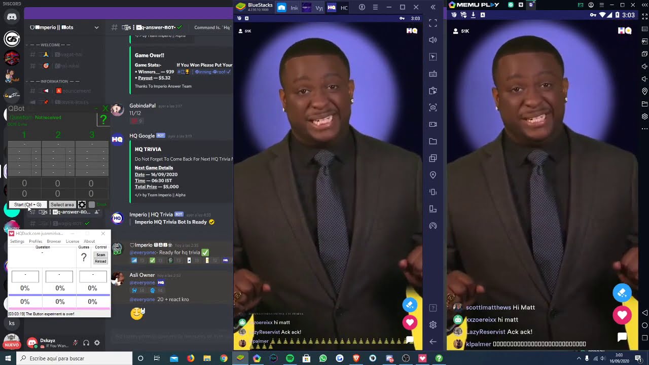 HQ Trivia 9/15/2020 Easy Game and Last Split! $0.86