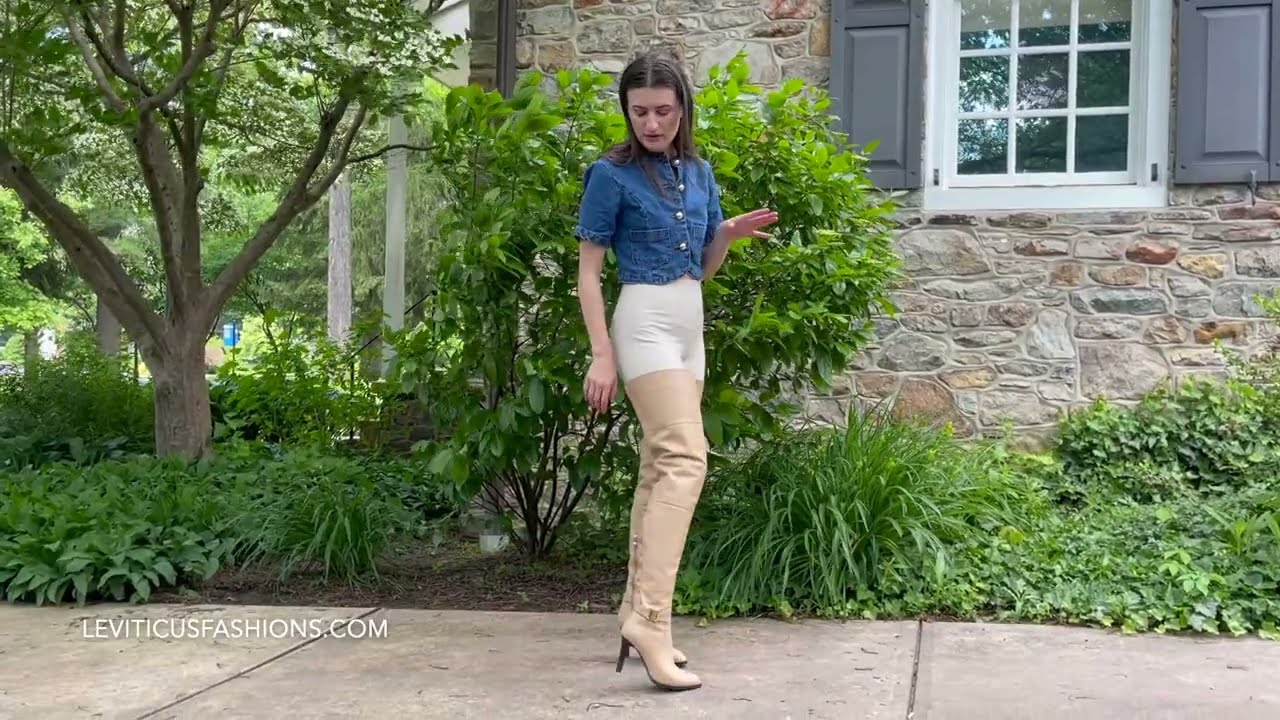 Новые бежевые кожаные сапоги Kenzie от Madison: весенний модный образ, леггинсы Fashion Nova 02