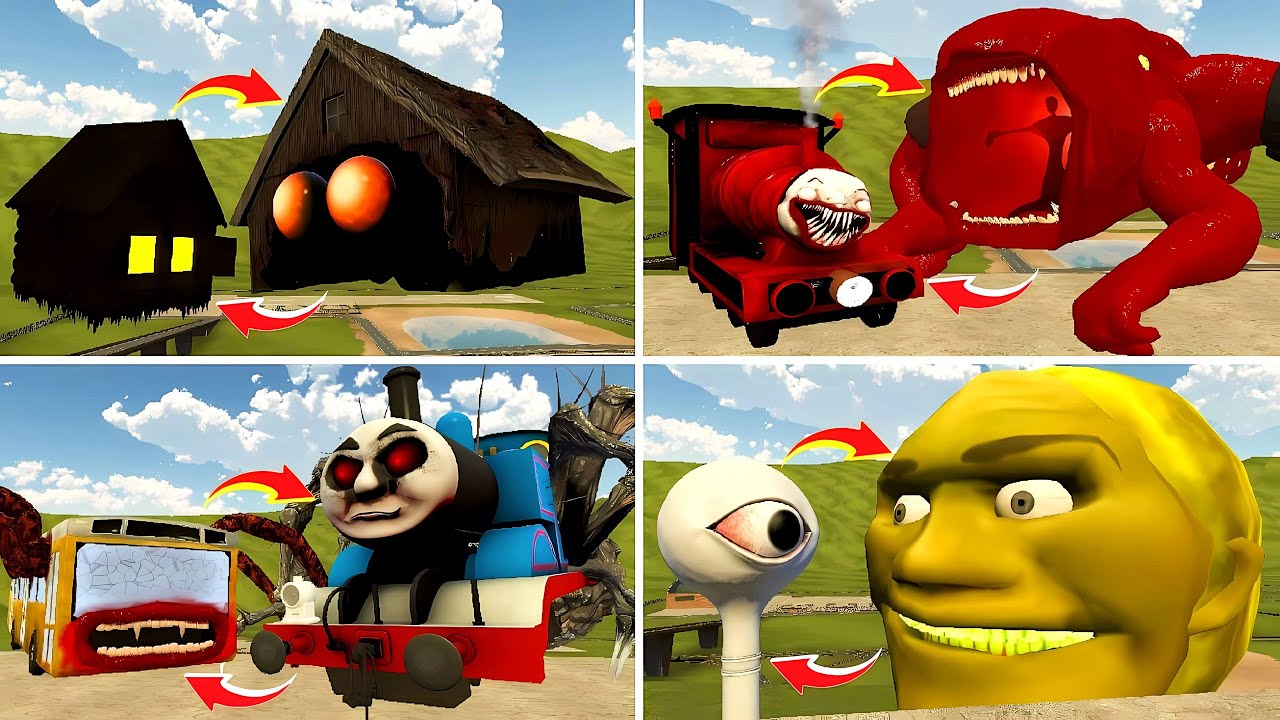Everything turning into Monster: House Head - Monster House Vs Eye Tower - Thomas Eater in GMod!?