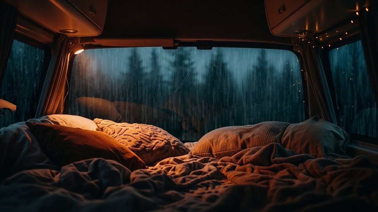 🚐🌧️ Relaxing Van Rain Sounds | Pure Storm on Window in a Rainy Forest | Deep Calm 3 Full Hours