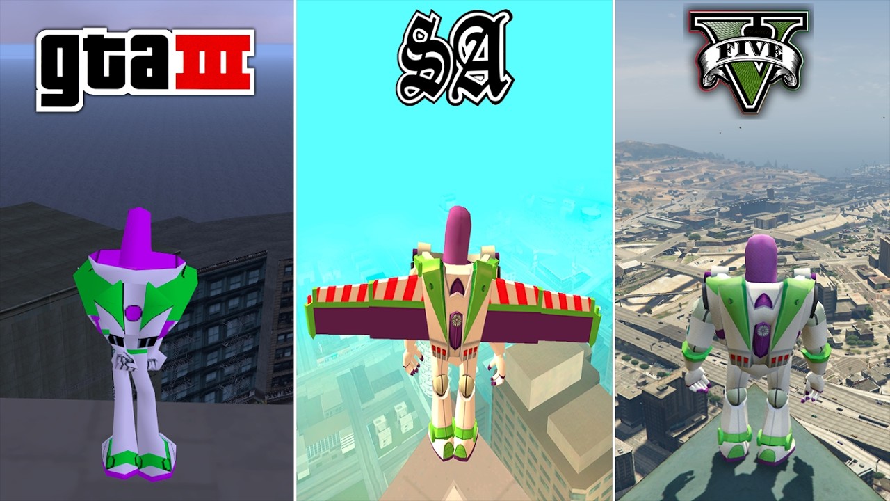 Buzz Lightyear Jumping from the highest points in GTA Games