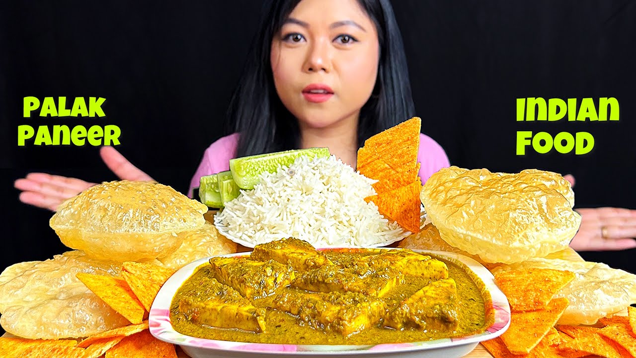 EATING PALAK PANEER, LUCHI / PURI, RICE | INDIAN FOOD MUKBANG | ASMR