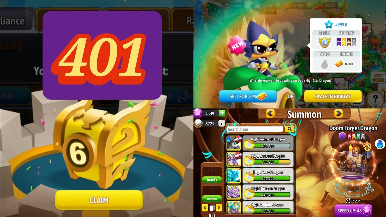 Dragon city Season10:The Baron Doom Mark Gameplay Part401 Summon Doom Forger Dragon/High Star Dragon