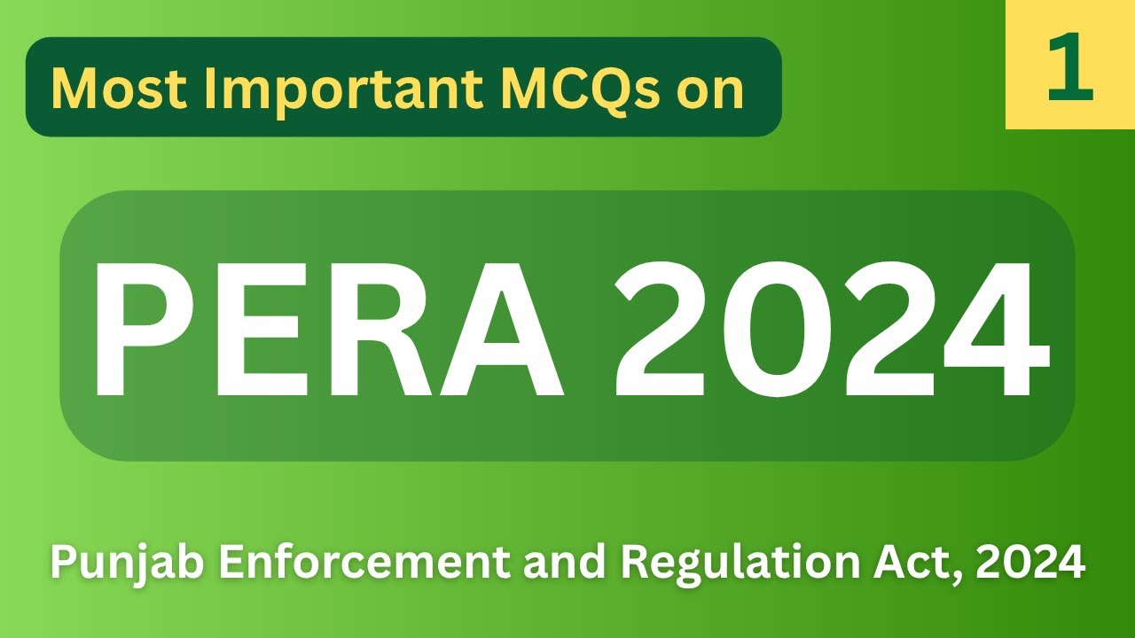 Most Important MCQs on Punjab Enforcement and Regulation Act 2024 | PERA Jobs 2025 | SDEO | Part 1