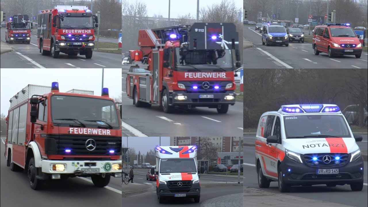 [Schwerer VKU!] Einsatzfahrten von Berufsfeuerwehr Stralsund + Polizei + Rettungsdienst