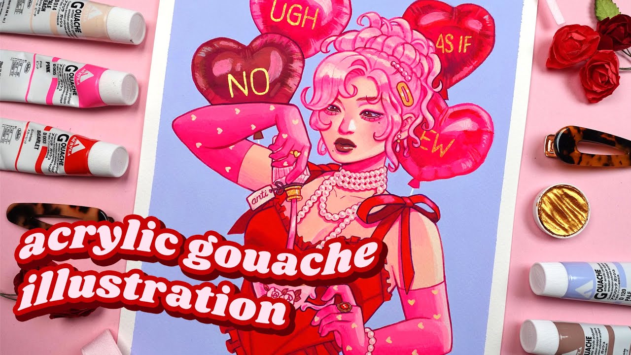 i HATE valentine's day but...i love the 💖aesthetic💖 acrylic gouache illustration