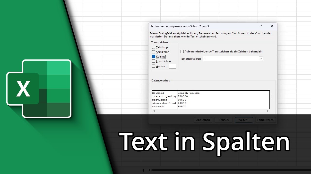 Excel Text in Spalten ✅ Tutorial