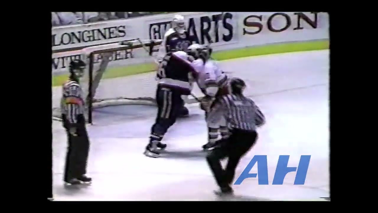 OHL WHL QMJHL Memorial Cup May 17, 1992 Jason Denomme,SSM v Jarrett Bousquet,KAM (R) Sault Ste. Mari