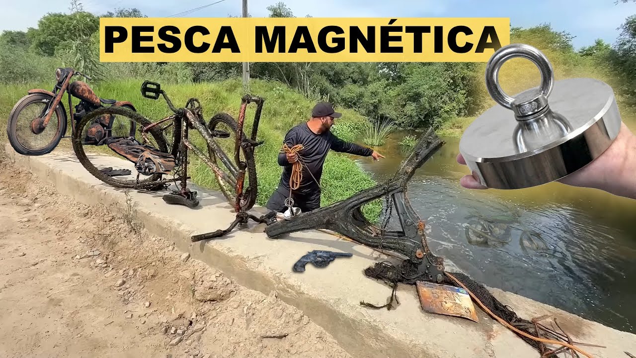 Pesca magnética no Rio do descarte de bandidos, pegamos motos, bicicletas