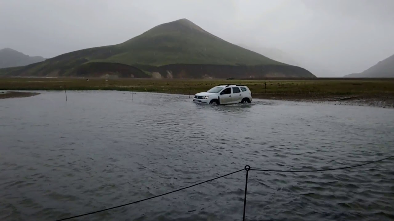 Iceland Dacia Duster river crossing Landmannalaugar