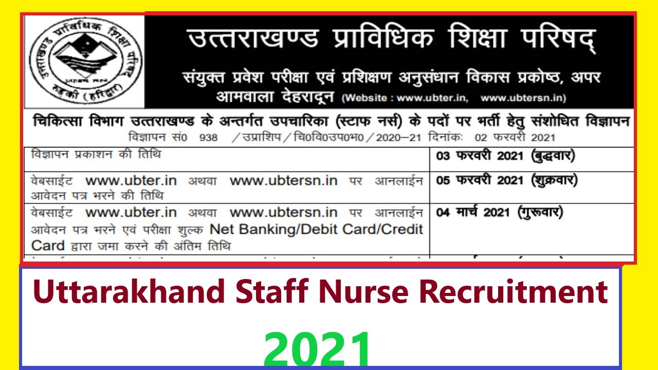 Uttarakhand UBTER Staff Nurse Recruitment 2021