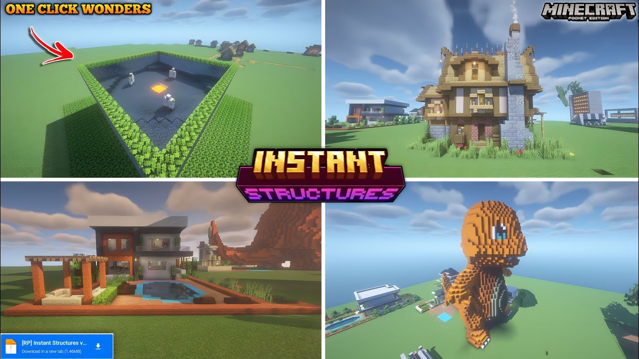 Spawn Houses, Building and Farms in One-Click 😉|| Minecraft PE Instant Structure Add-on  😍