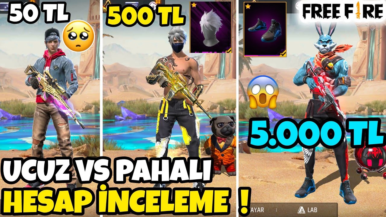 50 TL , 500 TL , 5000 TL DEĞERİNDE HESAP İNCELEME ! - UCUZ VS PAHALI HESAP İNCELEDİK - FREE FİRE