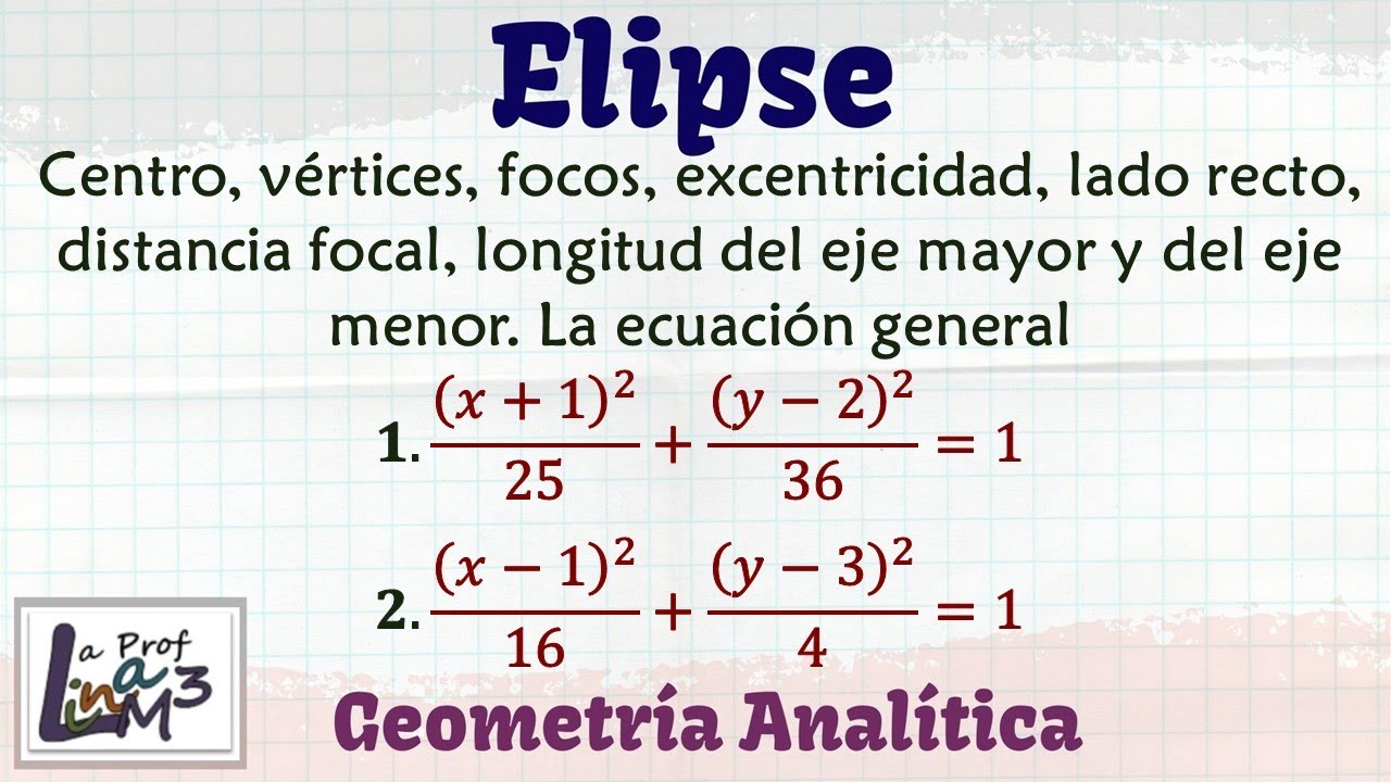Elipse: Vértices, focos, longitudes de los ejes, excentricidad y ecuación general | La Prof Lina M3