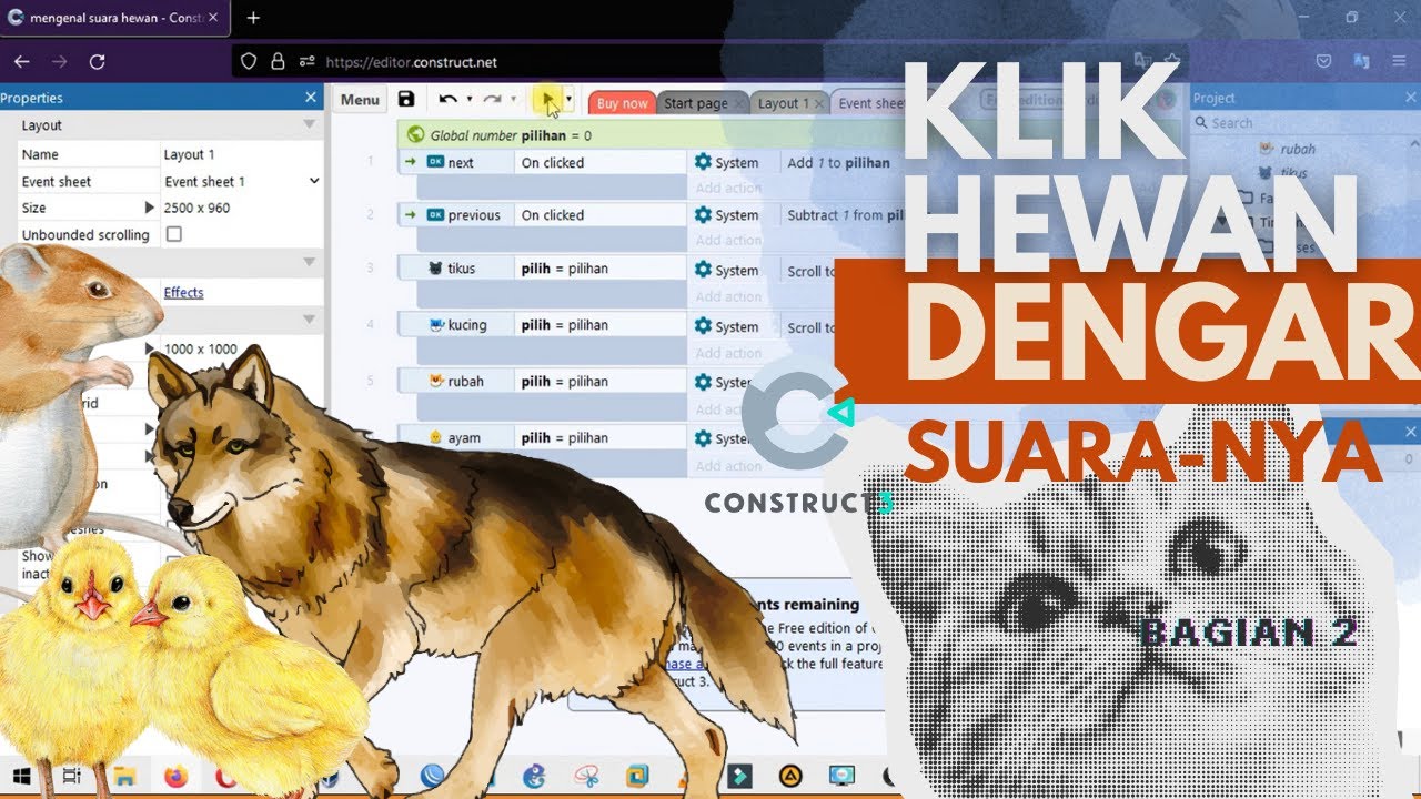 Belajar Construct 3: Membuat Game Edukasi Suara Hewan untuk Pemula