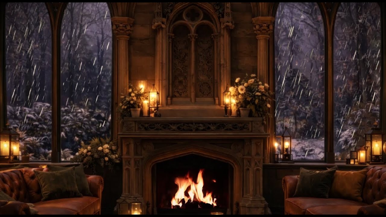 Storybook Castle Evening🕯️Cozy Fireplace Ambience | Evenings in the Great Room & Calm Jazz